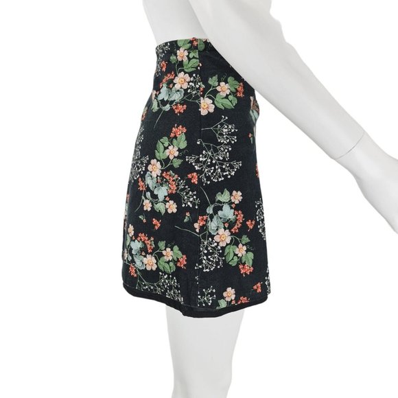 River Island Black Floral Short Skirt UK 14 Zip Lined Cotton Blend - Picture 2 of 5